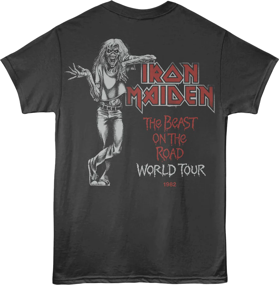 Front & Back The Beast On The Road World Tour Iron Maiden T-Shirt - Image 3