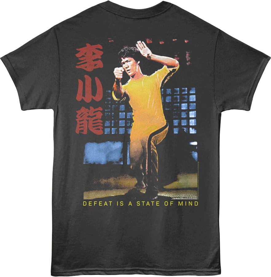 Front & Back Vintage Defeat Is A State Of Mind Bruce Lee T-Shirt - Image 3