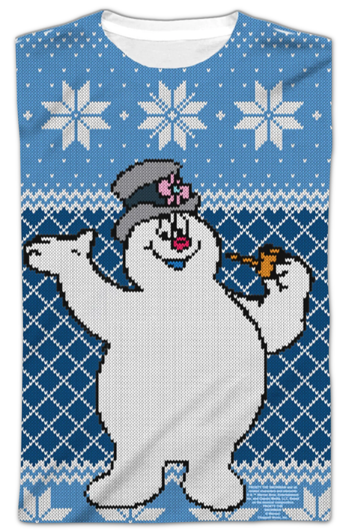 Frosty The Snowman Faux Ugly Christmas Sweater Long Sleeve Tee - Image 2