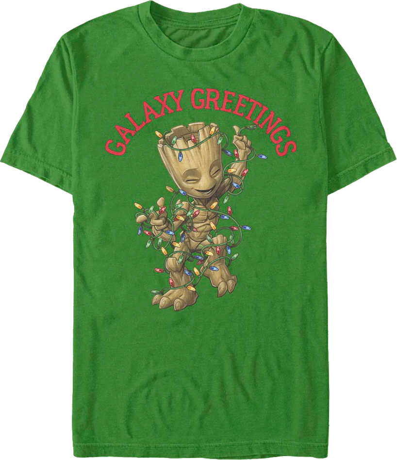 Galaxy Greetings Groot Christmas Lights Marvel Comics T-Shirt