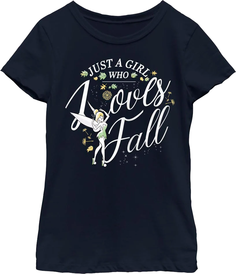 Girls Youth Tinker Bell Just A Girl Who Loves Fall Disney Shirt