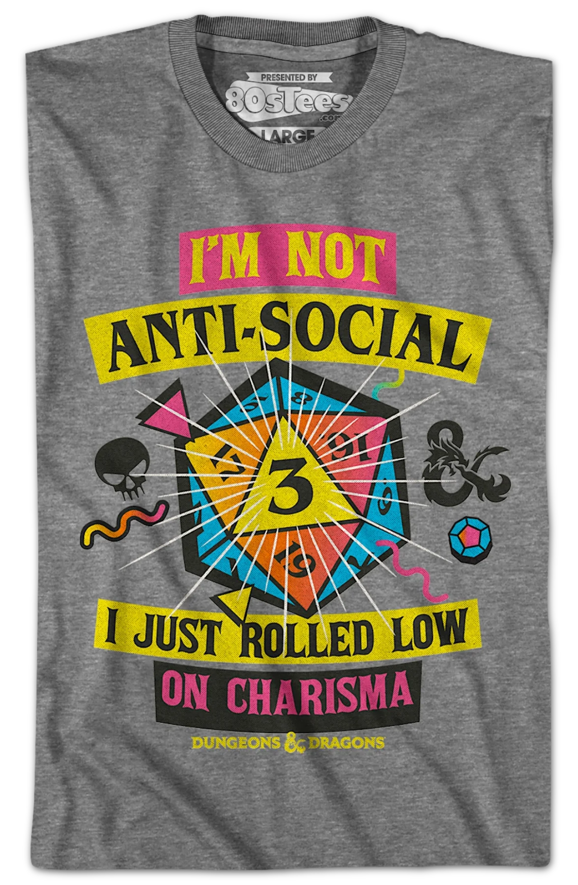 Graphite Heather Rolled Low On Charisma Dungeons & Dragons T-Shirt - Image 2