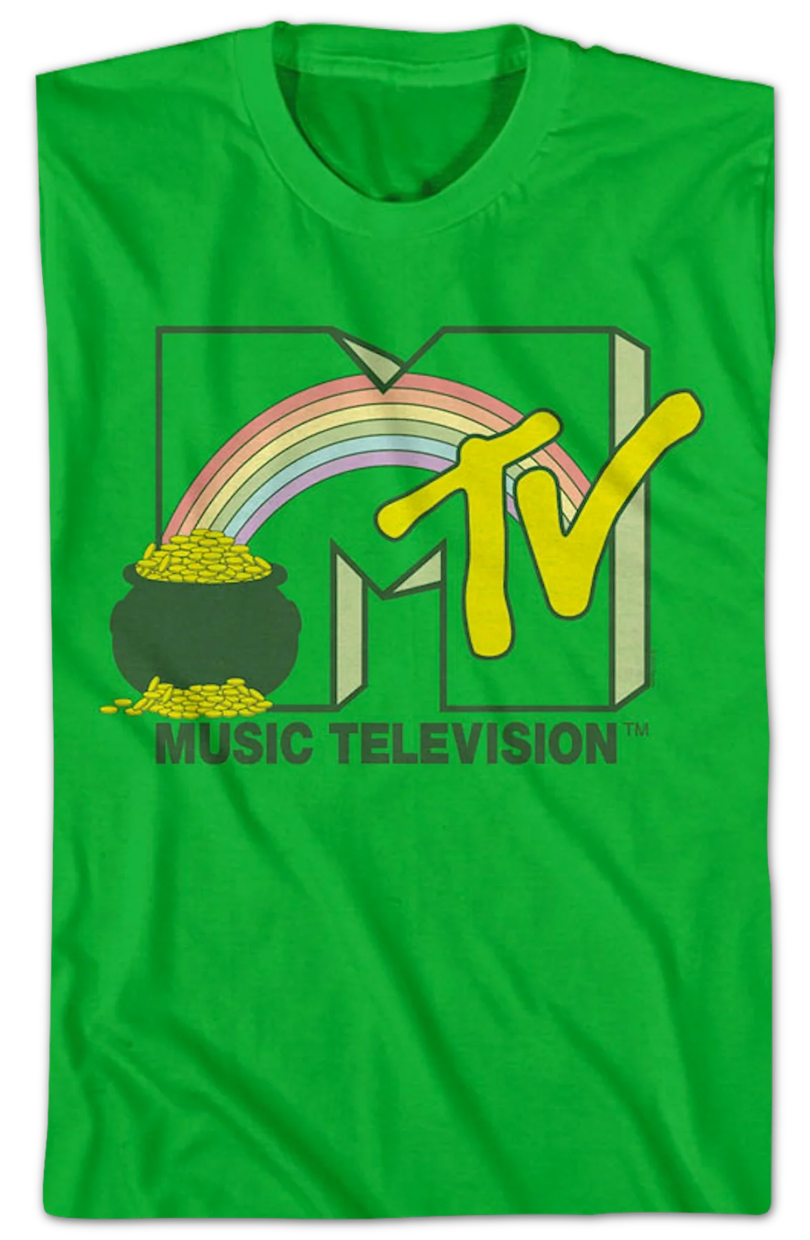 Green Rainbow And Pot Of Gold Logo MTV Shirt - Image 2
