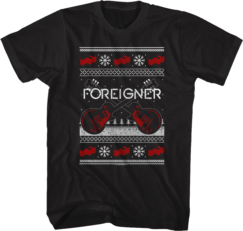 Guitars Faux Ugly Christmas Sweater Foreigner T-Shirt