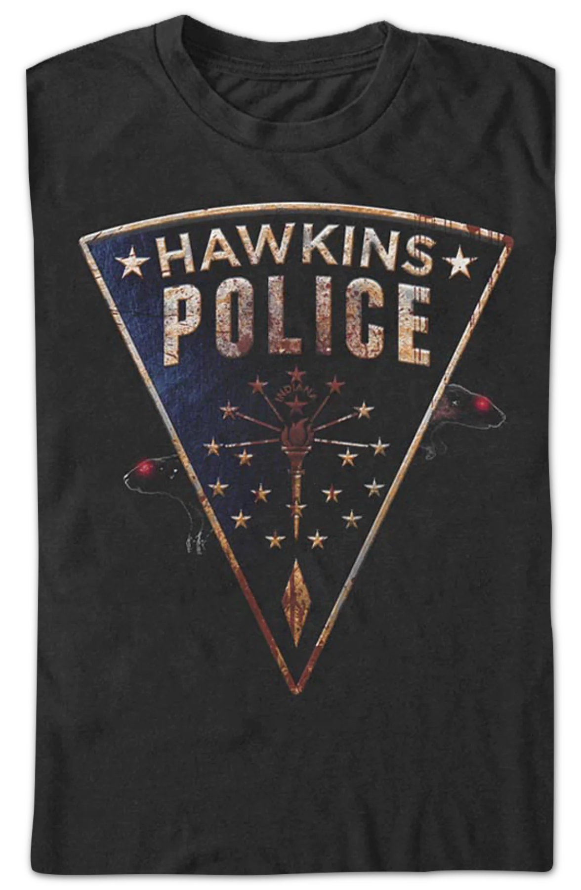 Hawkins Police Rats Patch Stranger Things T-Shirt - Image 2