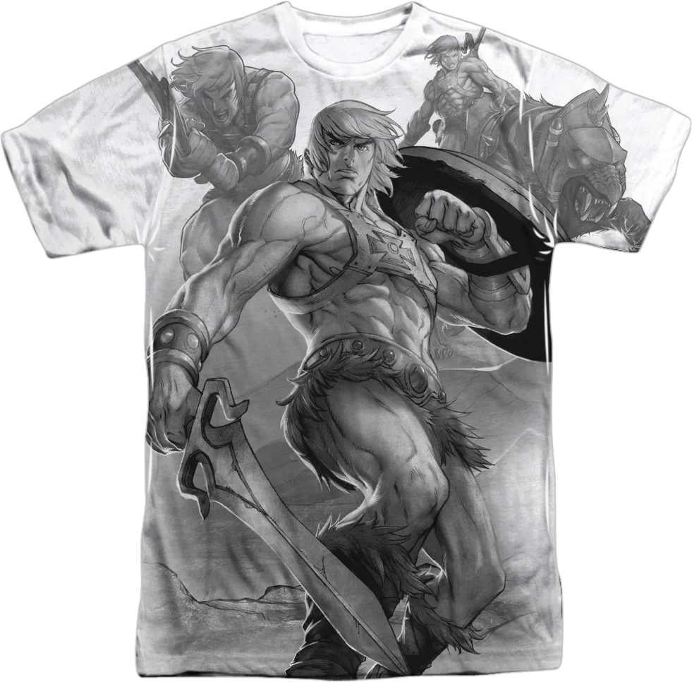 He-Man Black and White Collage Masters of the Universe T-Shirt