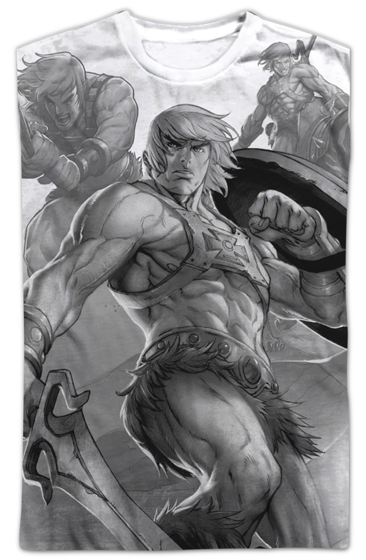 He-Man Black and White Collage Masters of the Universe T-Shirt - Image 2