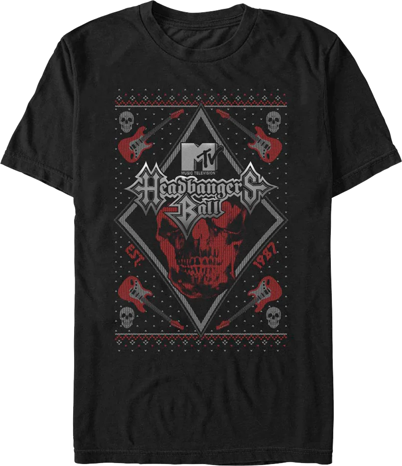 Headbangers Ball Faux Ugly Christmas Sweater MTV T-Shirt