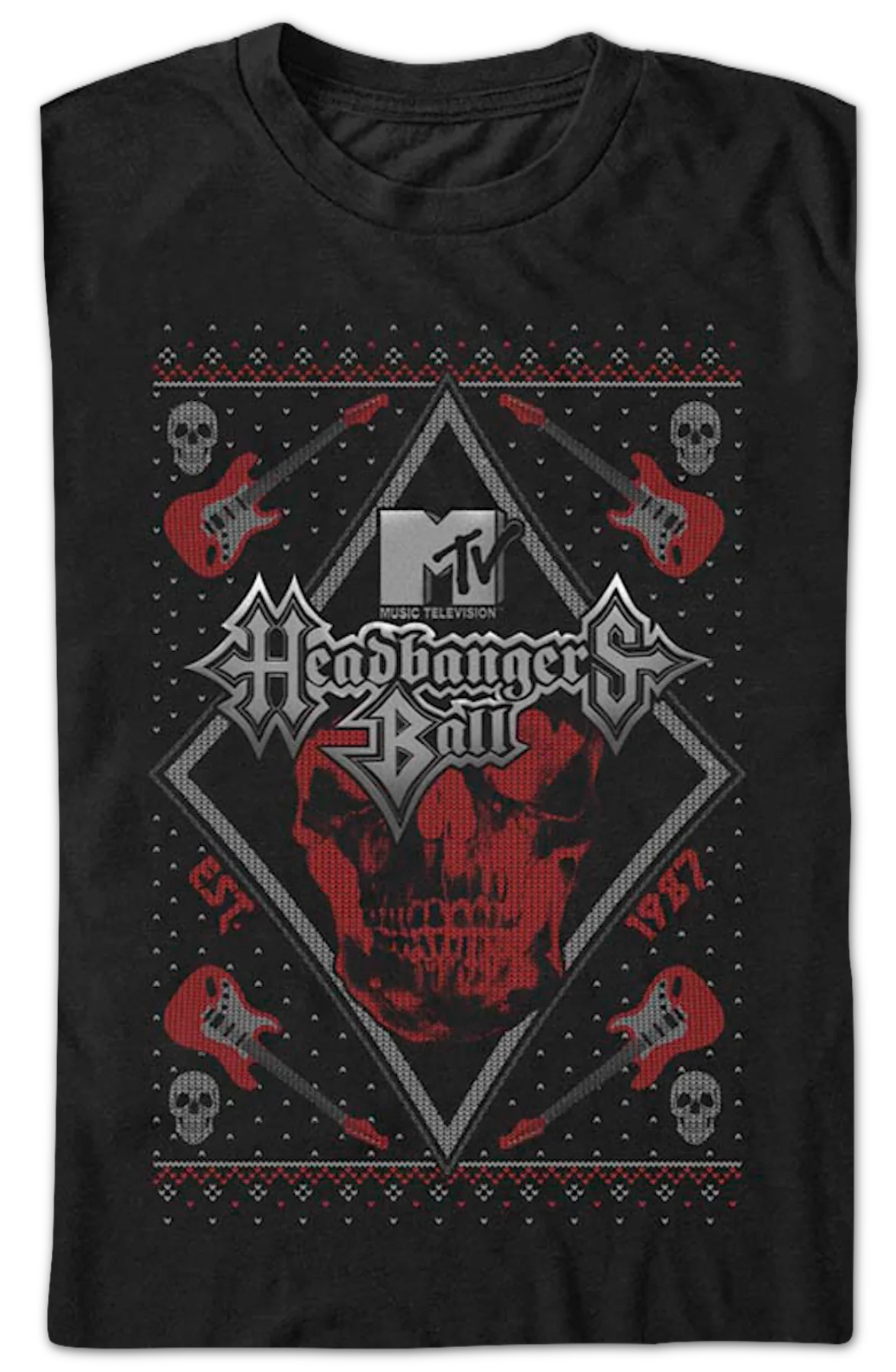 Headbangers Ball Faux Ugly Christmas Sweater MTV T-Shirt - Image 2