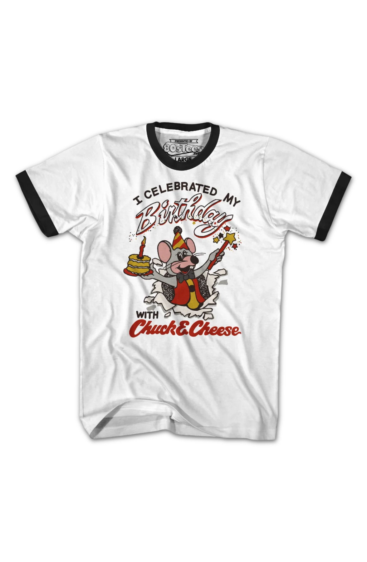 I Celebrated My Birthday With Chuck E. Cheese Ringer Shirt - Image 2