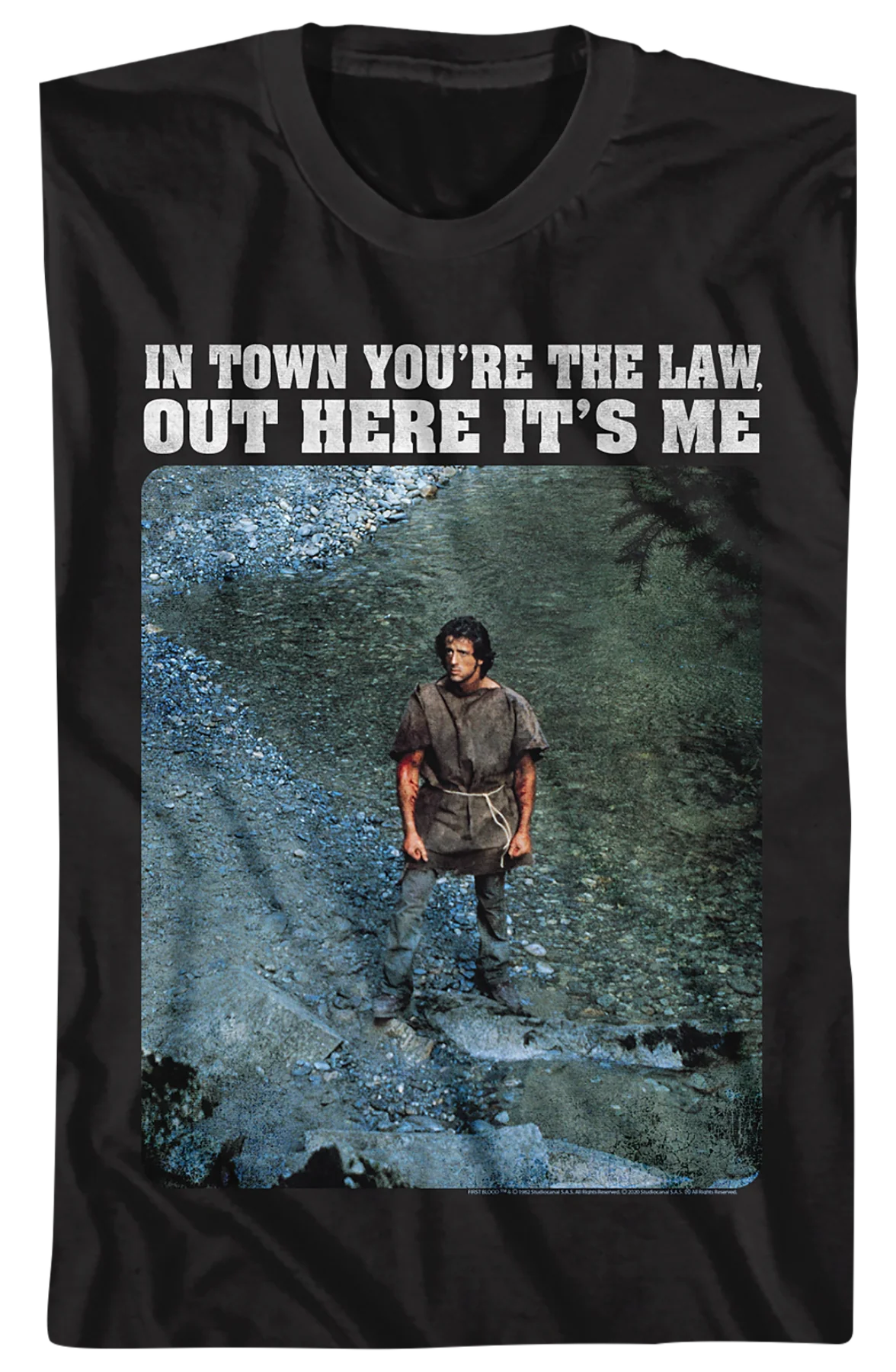 In Town You're The Law Out Here It's Me Rambo T-Shirt - Image 2
