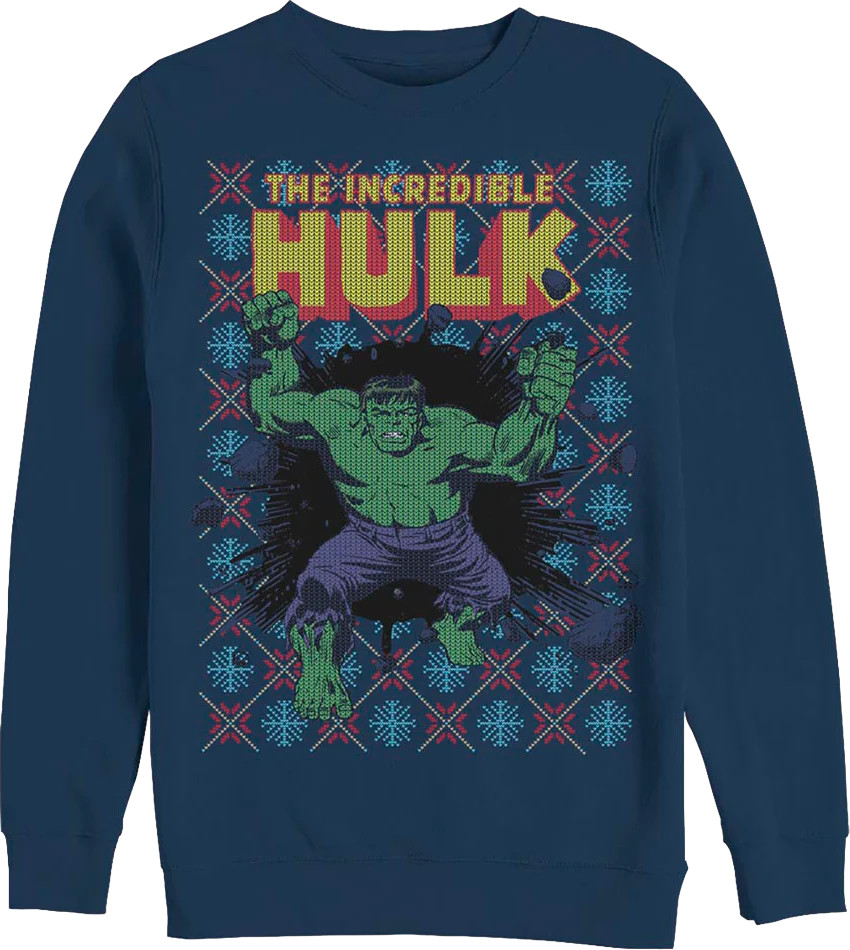Incredible Hulk Faux Ugly Christmas Sweater Marvel Comics Sweatshirt