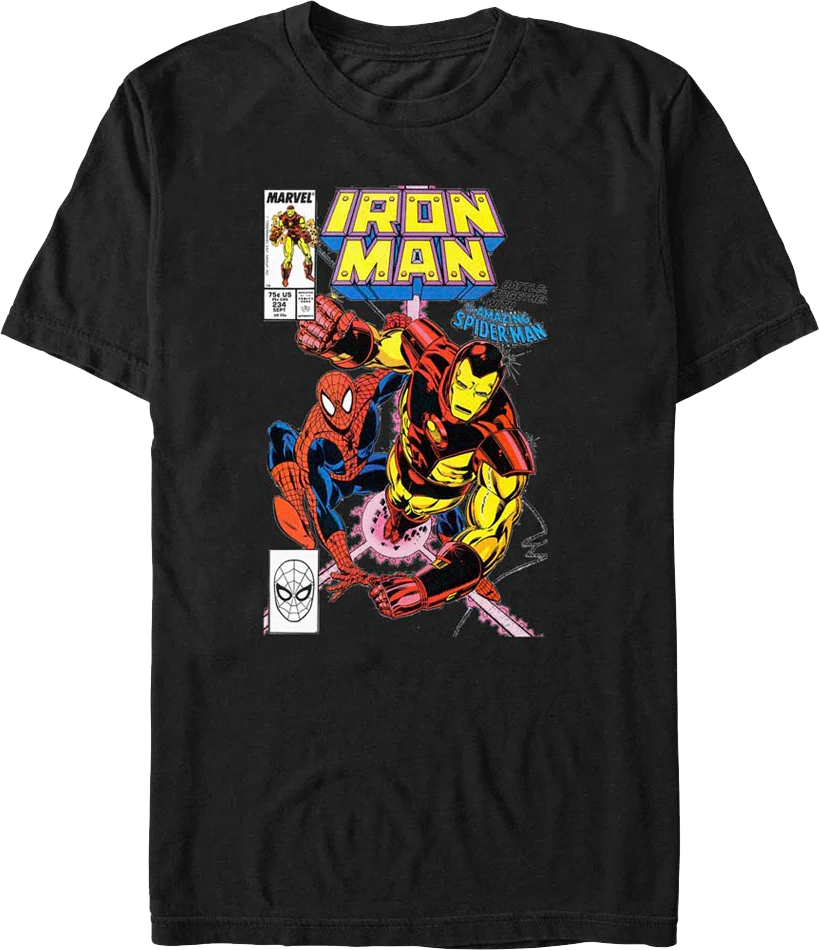 Iron Man Battles Together With Spider-Man Marvel Comics T-Shirt