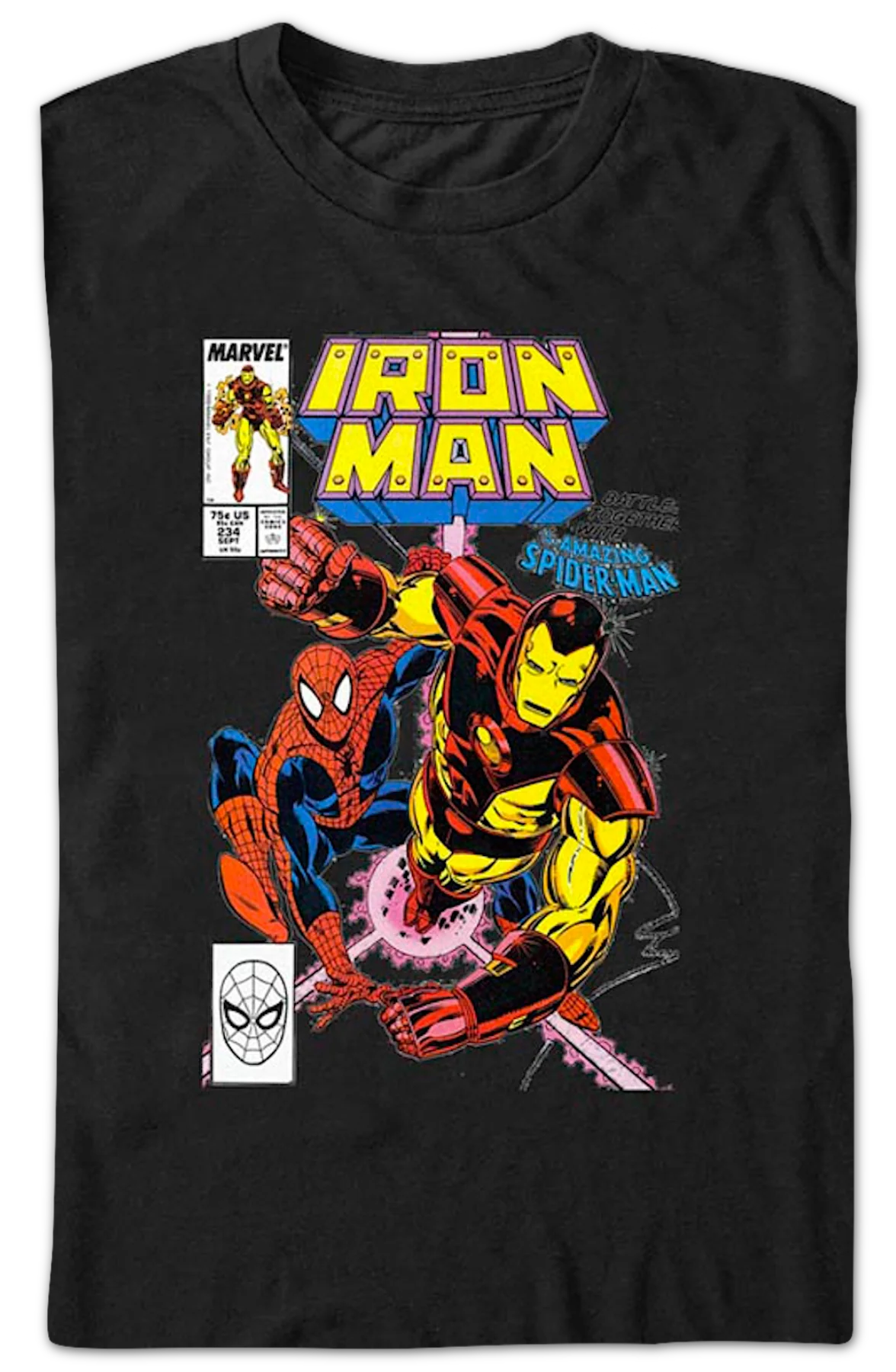 Iron Man Battles Together With Spider-Man Marvel Comics T-Shirt - Image 2