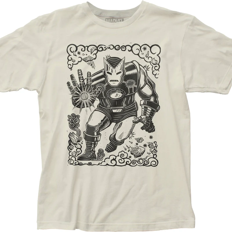Iron Man Woodcut Art Marvel Comics T-Shirt