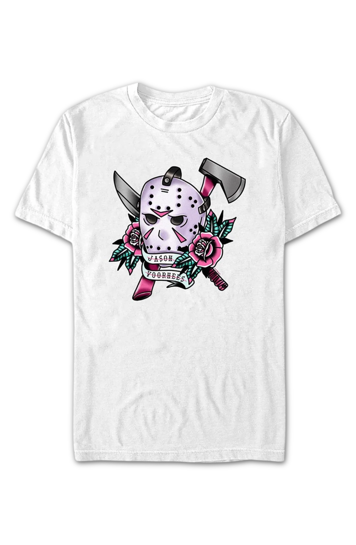 Jason Voorhees Floral Tattoo Friday the 13th T-Shirt - Image 2