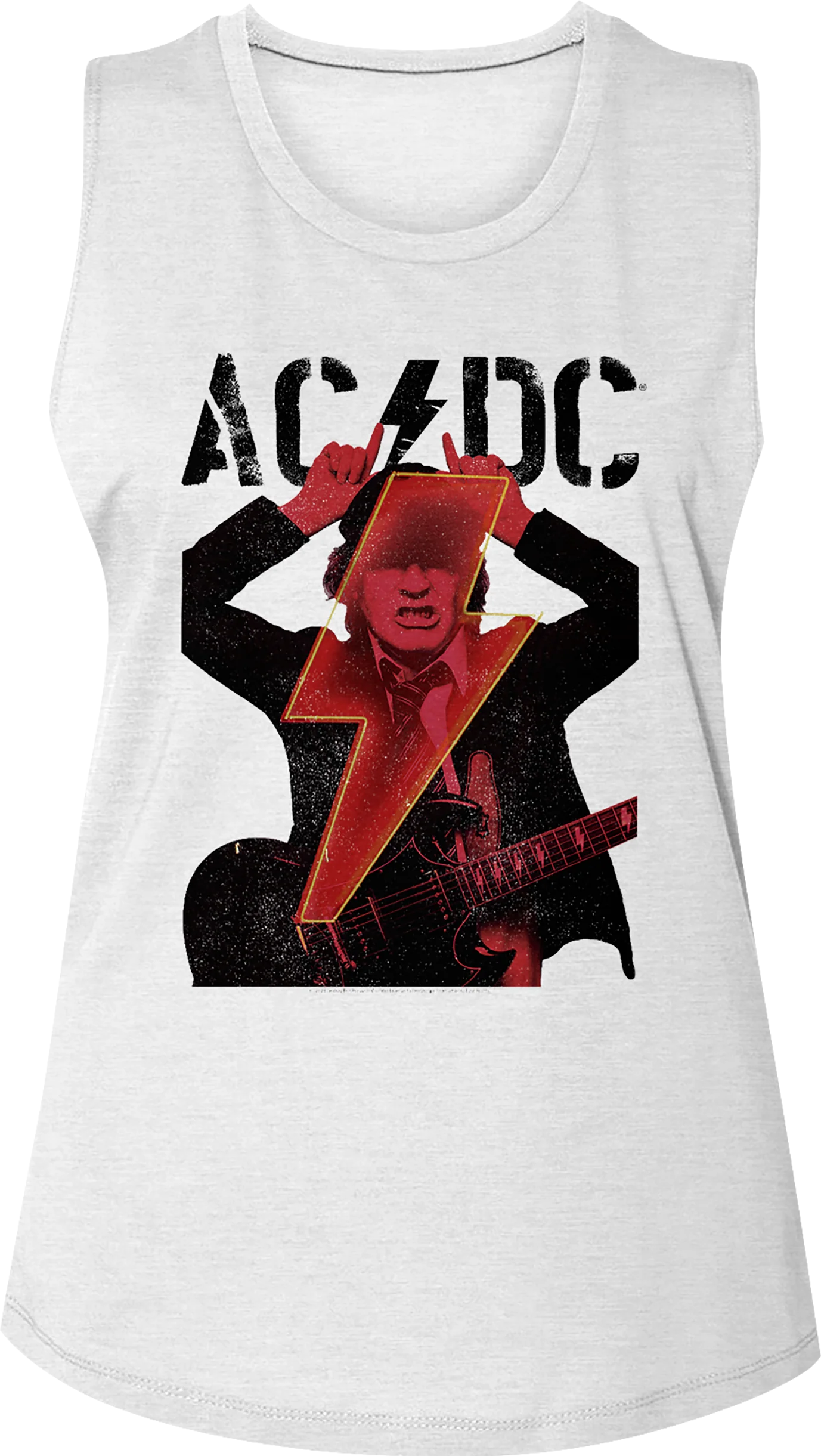 Ladies Angus Young Devil Horns ACDC Sleeveless Crewneck Shirt