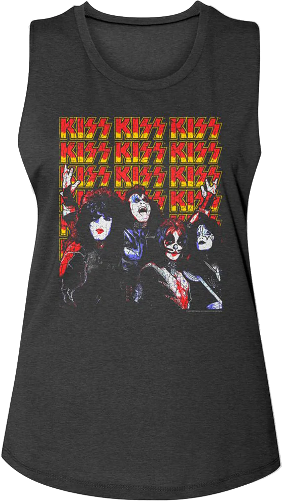 Ladies Band Members And Logos KISS Muscle Tank Top
