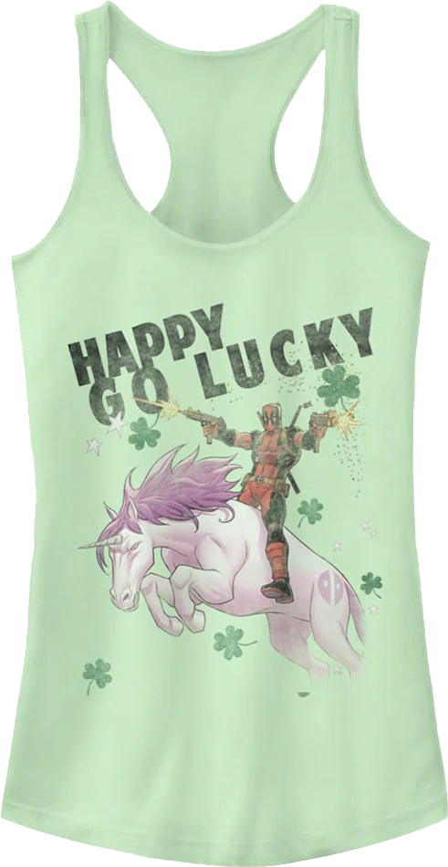 Ladies Deadpool Happy Go Lucky Marvel Comics Racerback Tank Top