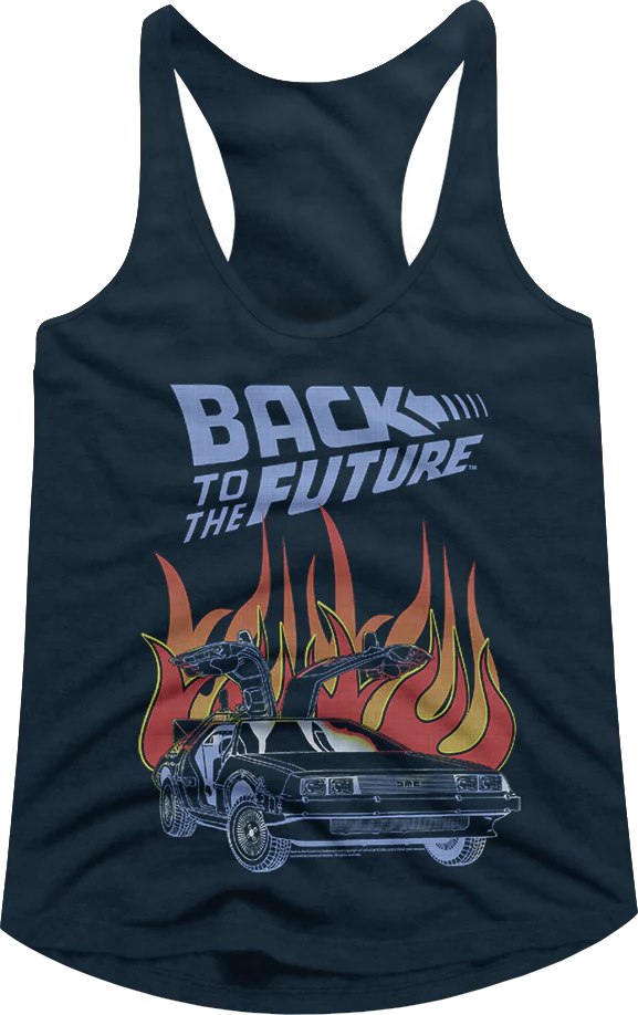 Ladies DeLorean Flames Back To The Future Racerback Tank Top