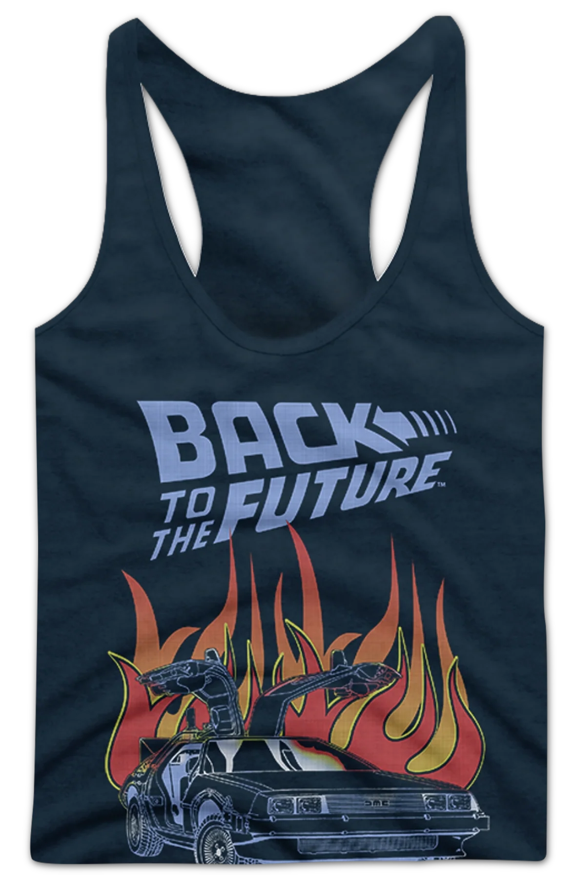 Ladies DeLorean Flames Back To The Future Racerback Tank Top - Image 2