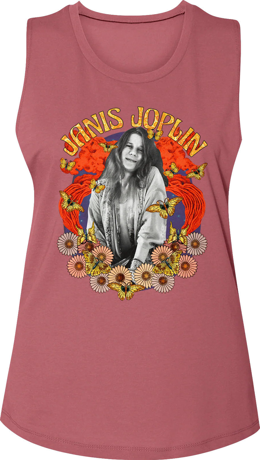 Ladies Flower Power Janis Joplin Muscle Tank Top