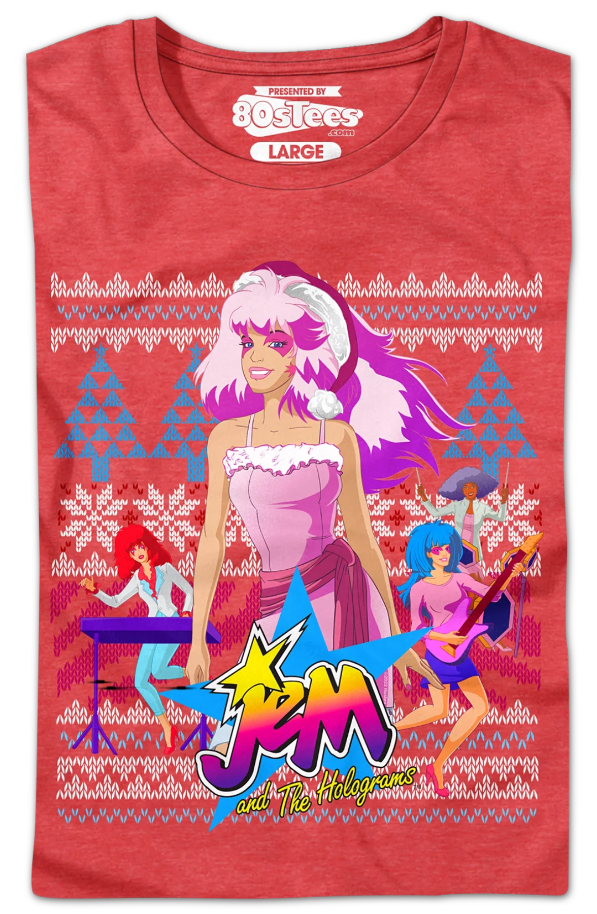 Ladies Jem and the Holograms Faux Knit Christmas Shirt - Image 2
