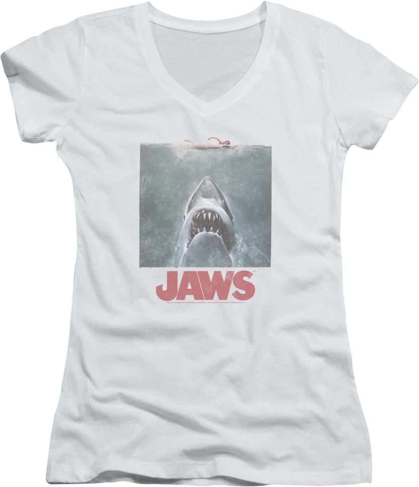 Ladies Movie Poster Jaws V-Neck Shirt