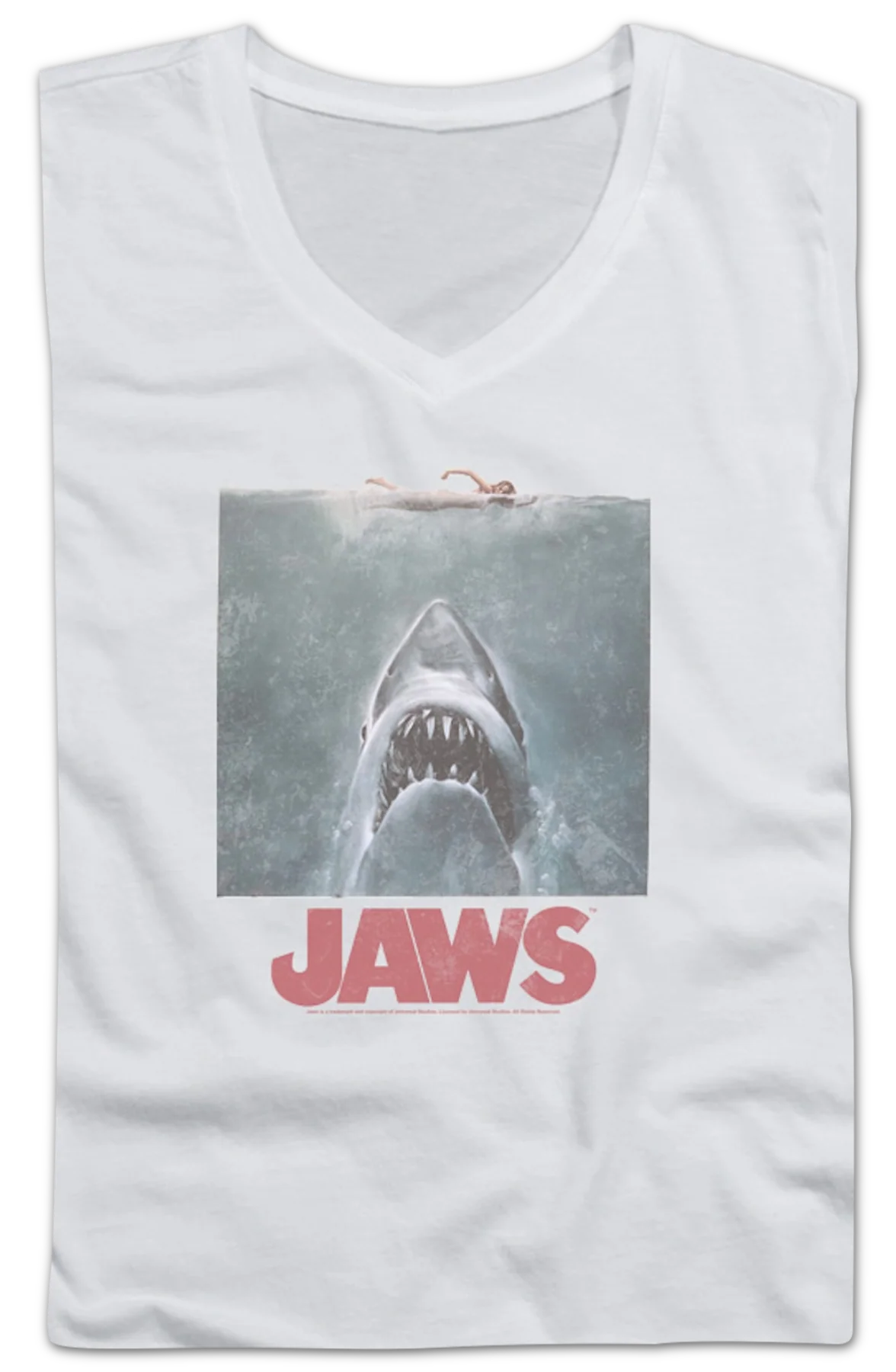 Ladies Movie Poster Jaws V-Neck Shirt - Image 2