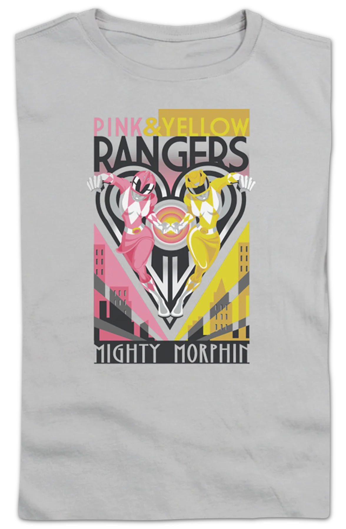 Ladies Pink and Yellow Rangers Mighty Morphin Power Rangers Shirt - Image 2