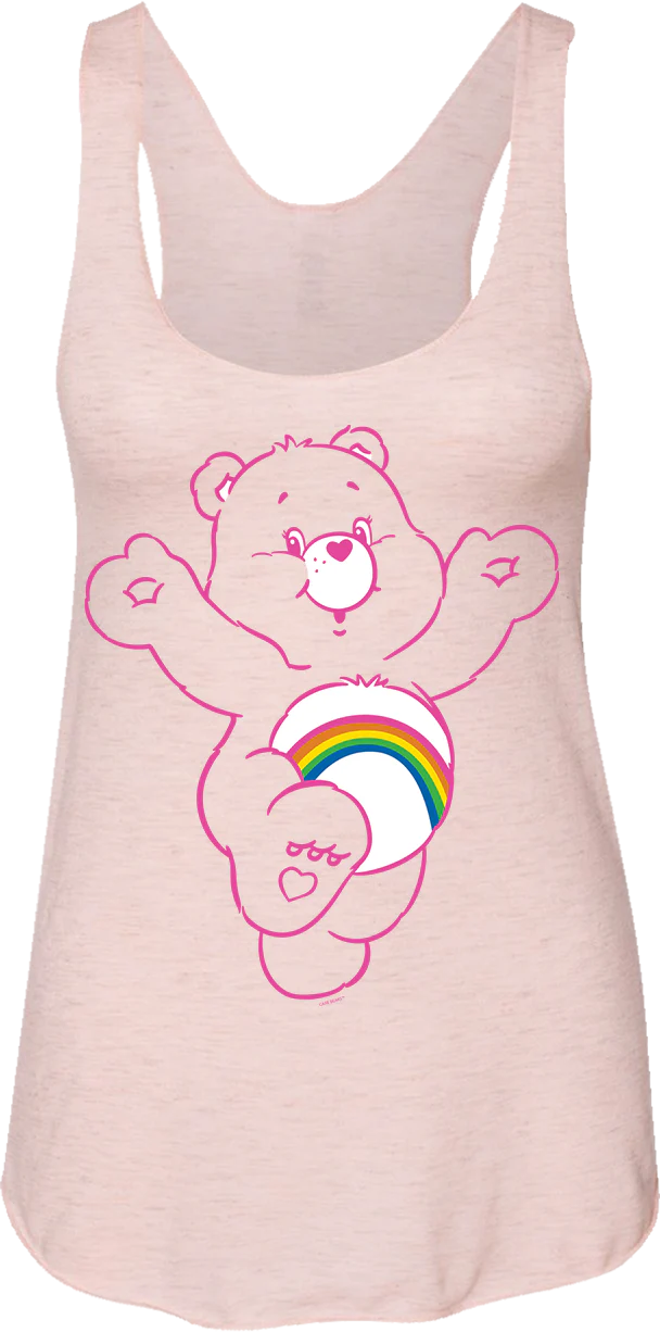 Ladies Pink Outline Cheer Bear Care Bears Racerback Tank Top
