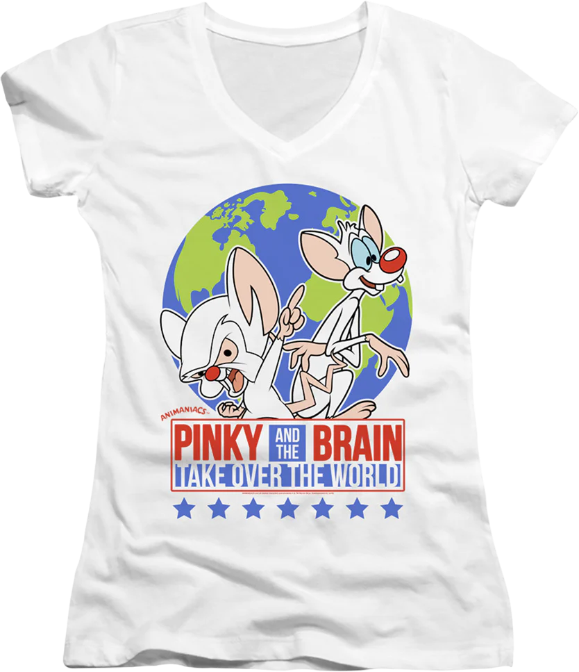 Ladies Pinky And The Brain Take Over The World Animaniacs V-Neck Shirt