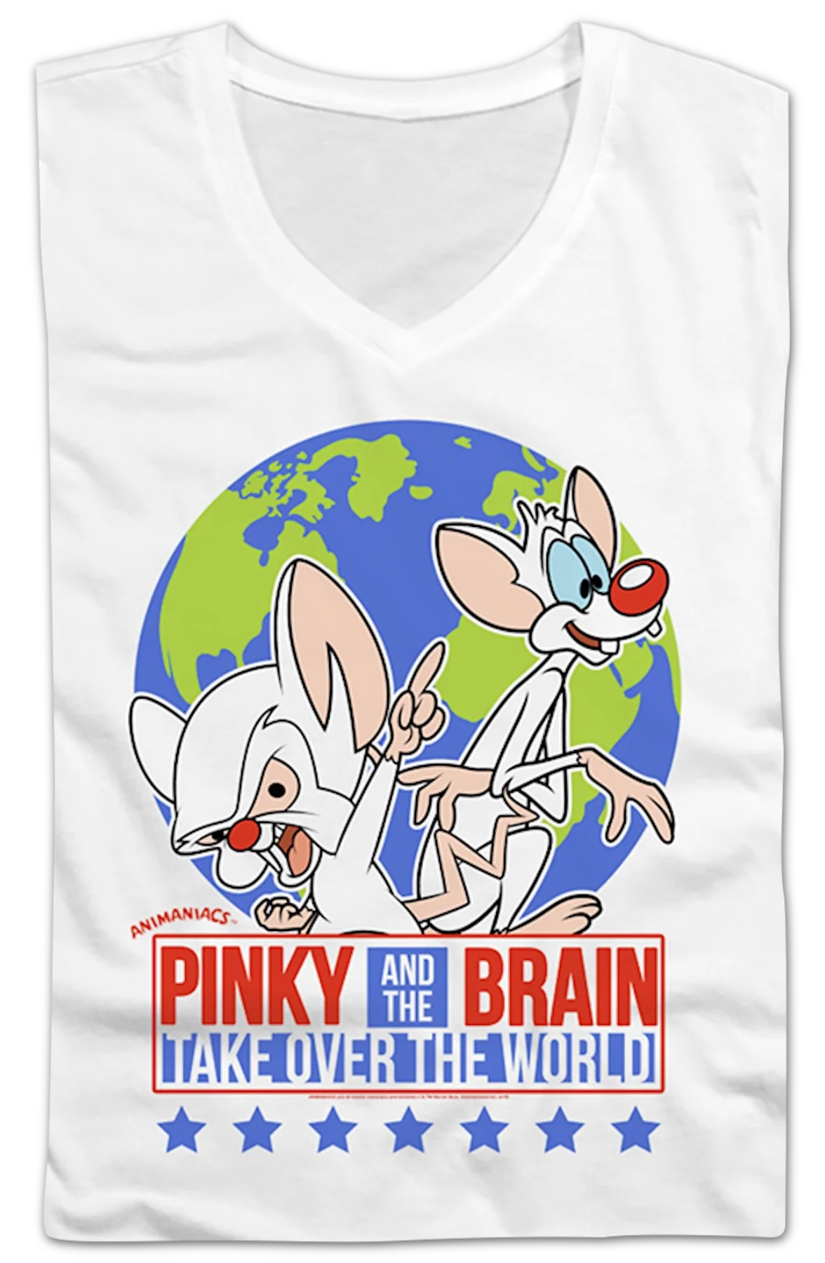 Ladies Pinky And The Brain Take Over The World Animaniacs V-Neck Shirt - Image 2