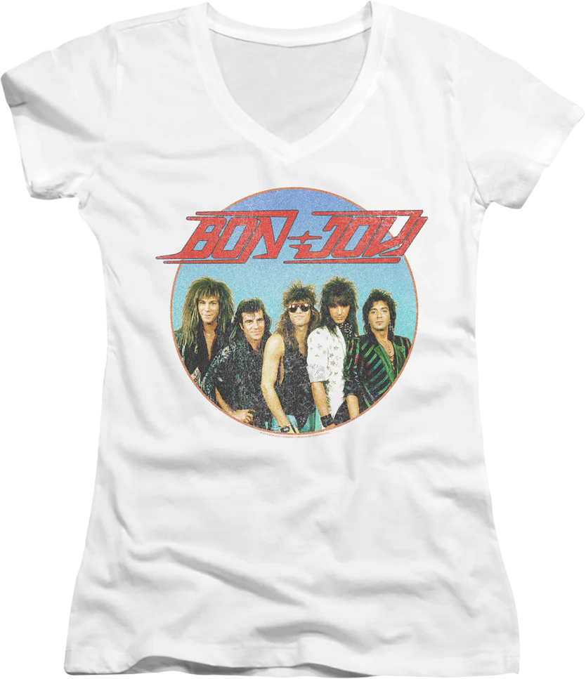 Ladies Retro Circle Bon Jovi V-Neck Shirt