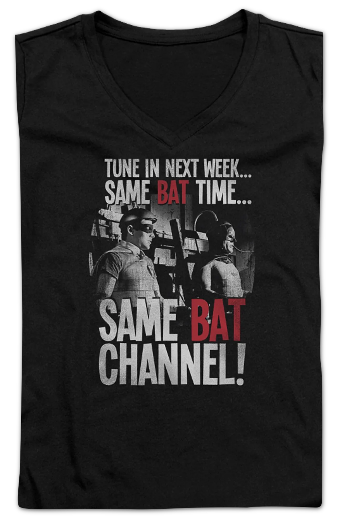 Ladies Same Bat Time Same Bat Channel Batman V-Neck Shirt - Image 2