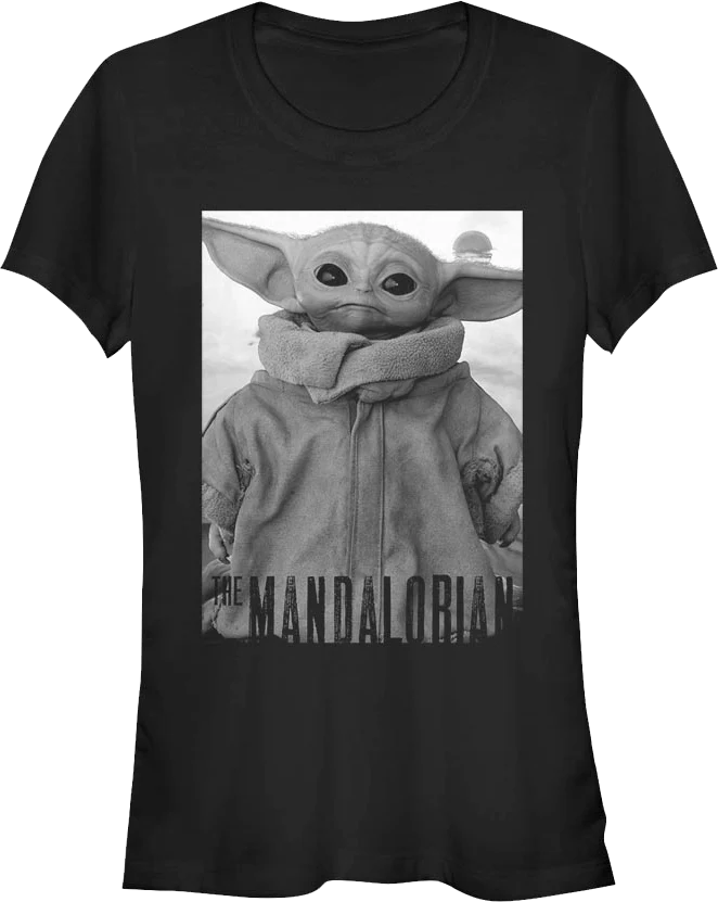 Ladies Star Wars The Mandalorian Child Black And White Portrait Shirt