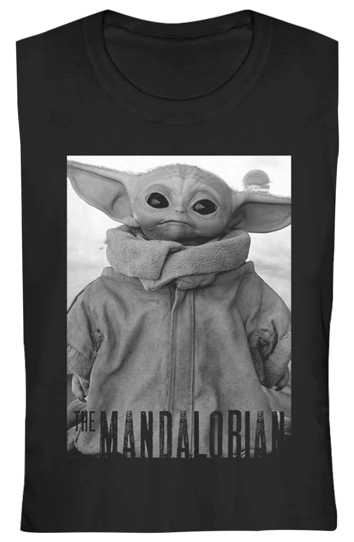 Ladies Star Wars The Mandalorian Child Black And White Portrait Shirt - Image 2