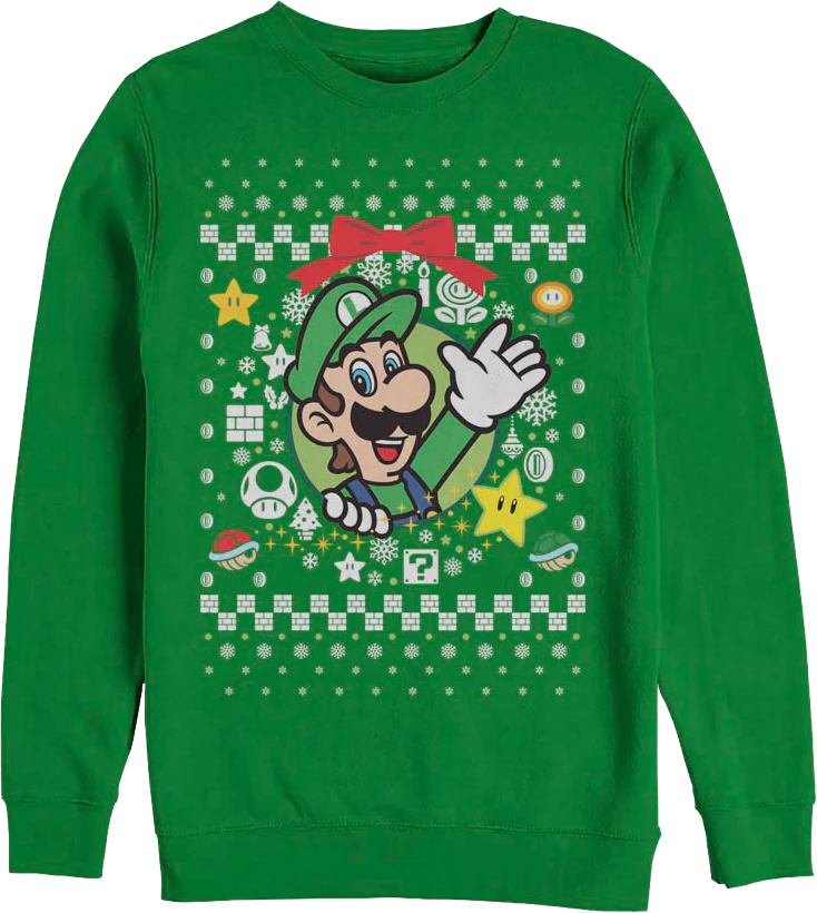 Luigi Christmas Wreath Nintendo Sweatshirt
