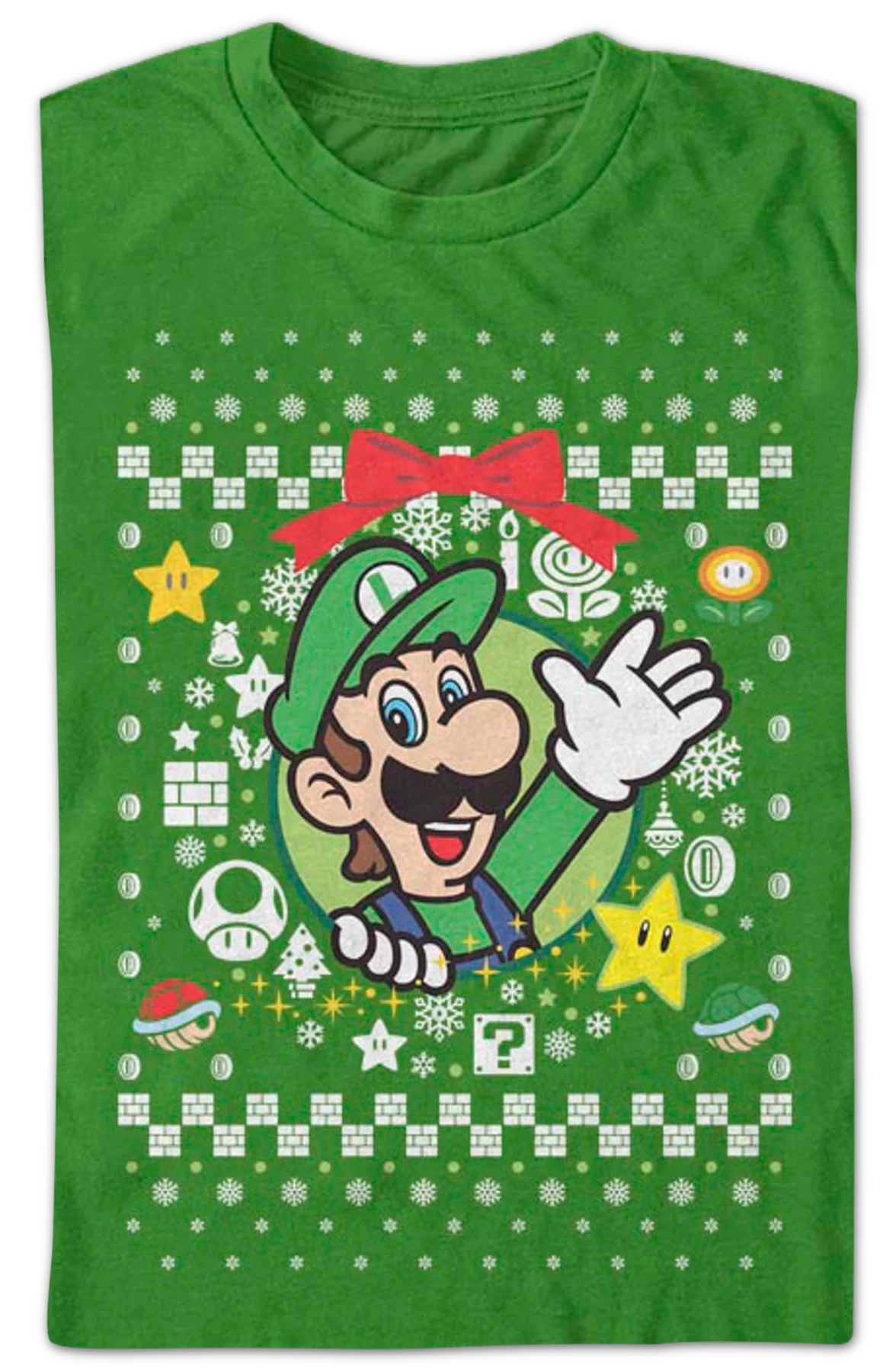 Luigi Christmas Wreath Nintendo T-Shirt - Image 2