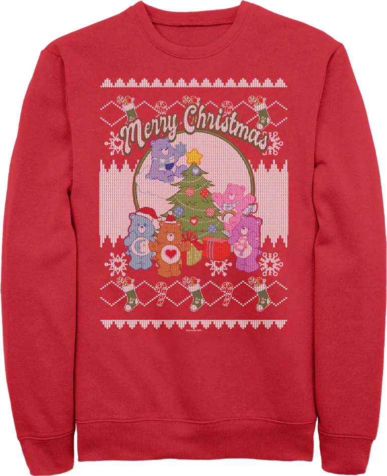 Merry Christmas Faux Ugly Sweater Care Bears Sweatshirt