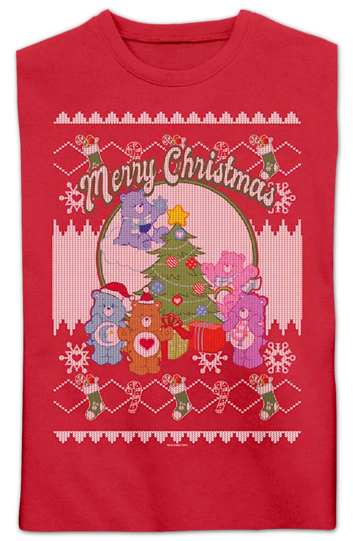 Merry Christmas Faux Ugly Sweater Care Bears Sweatshirt - Image 2