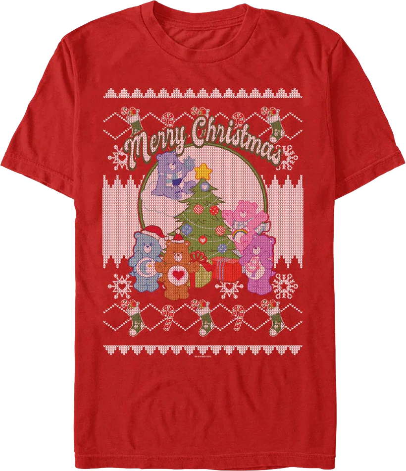 Merry Christmas Faux Ugly Sweater Care Bears T-Shirt