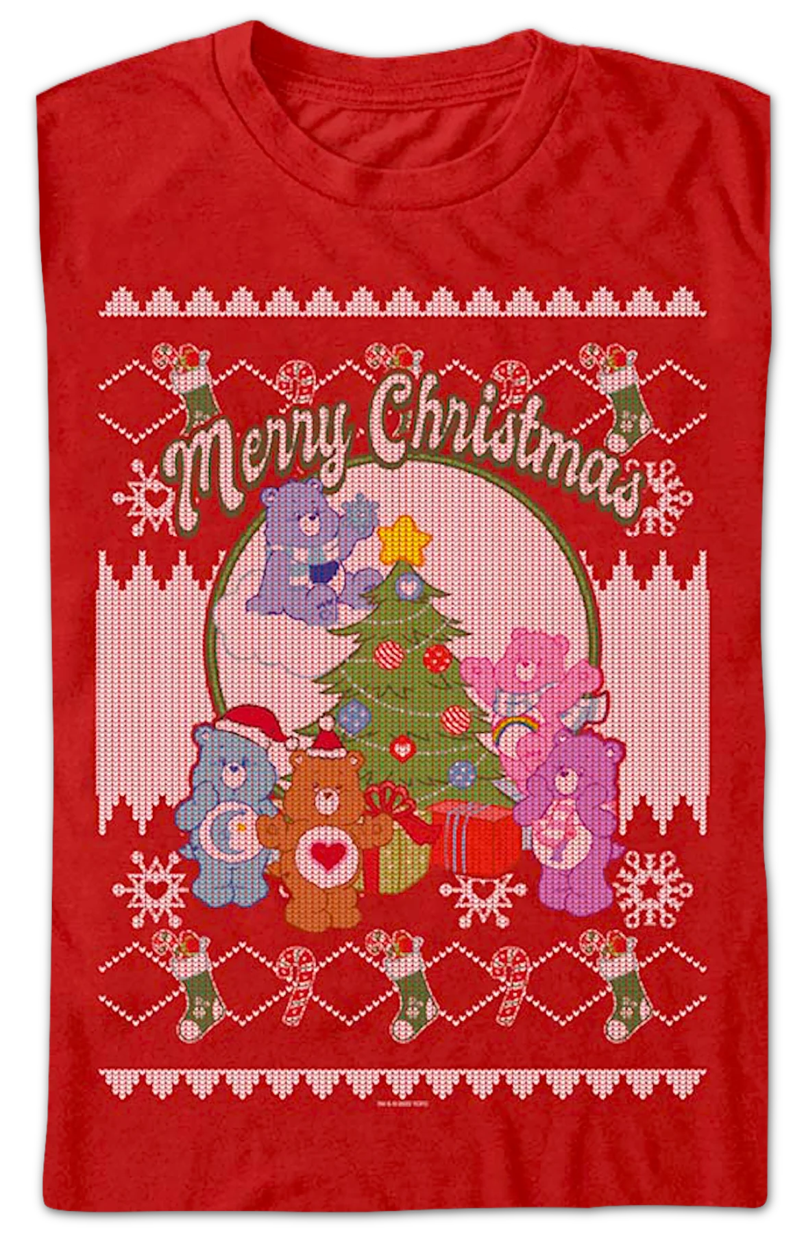 Merry Christmas Faux Ugly Sweater Care Bears T-Shirt - Image 2