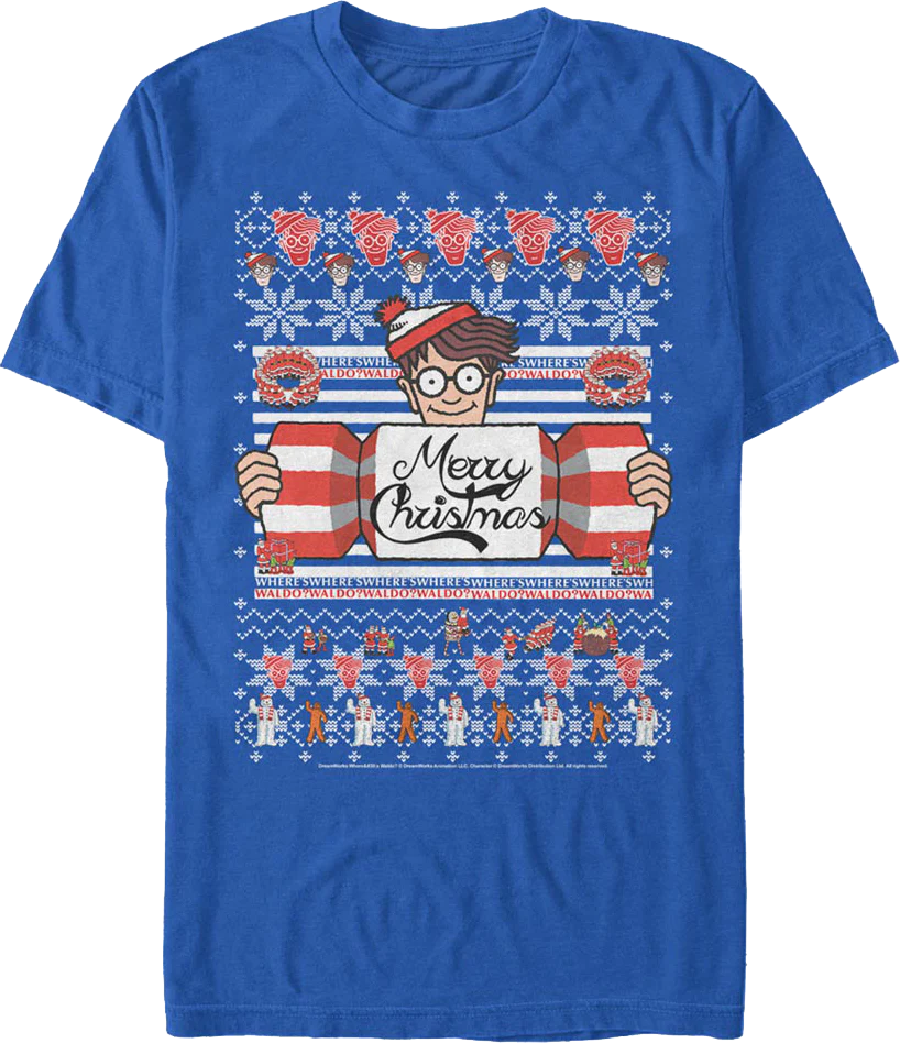 Merry Christmas Faux Ugly Sweater Where's Waldo T-Shirt