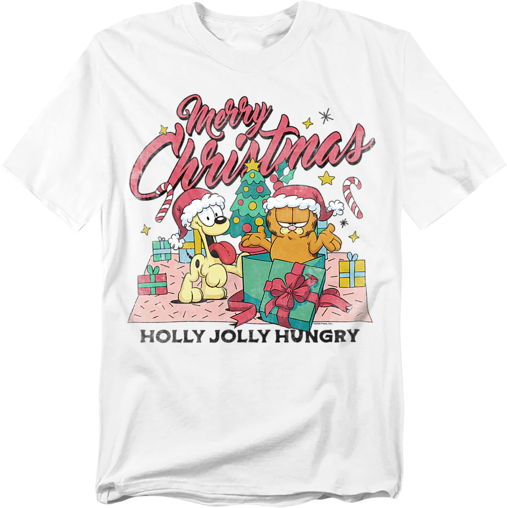 Merry Christmas Holly Jolly Hungry Garfield T-Shirt