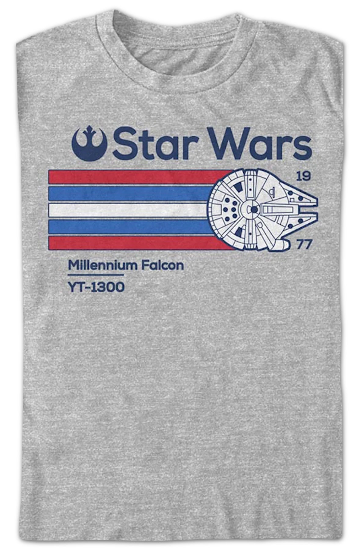 Millennium Falcon '77 Red White Blue Stripes Star Wars T-Shirt - Image 2