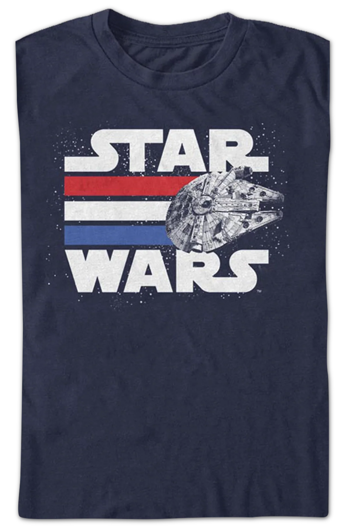 Millennium Falcon Red White Blue Stripes Star Wars T-Shirt - Image 2