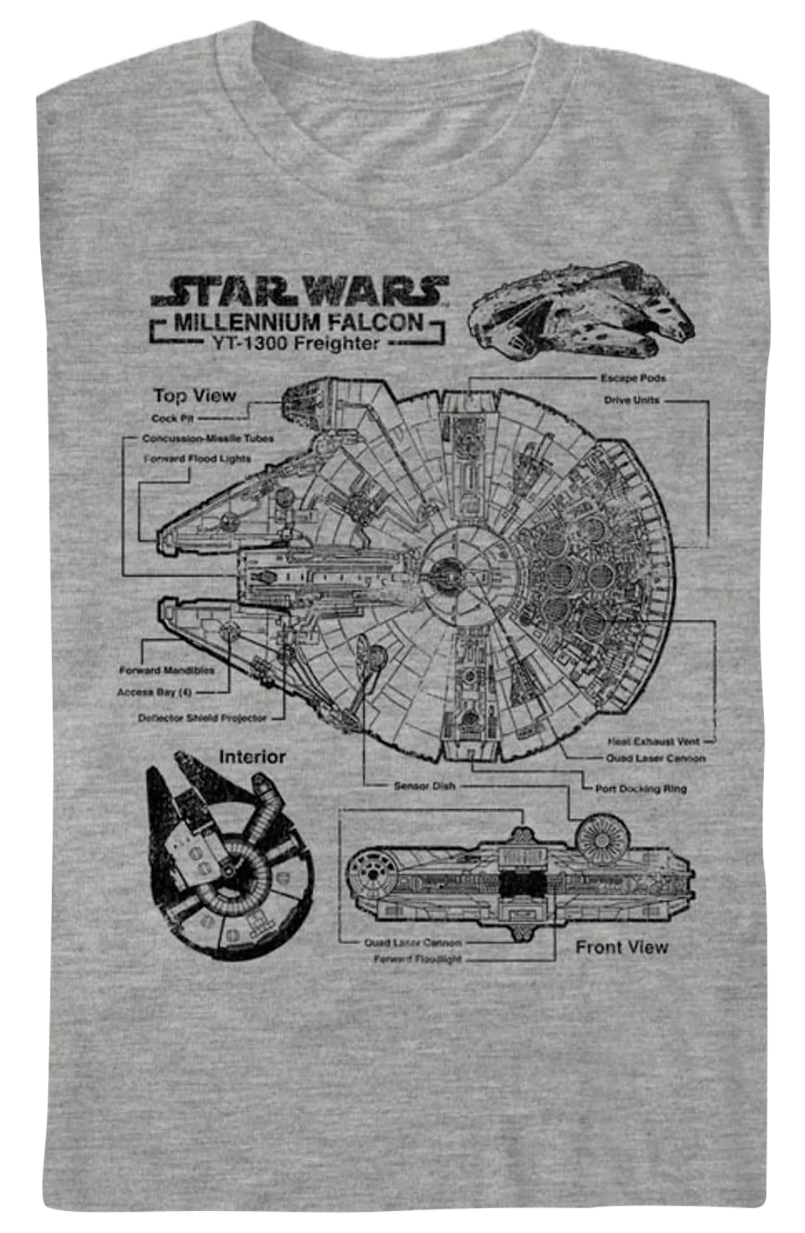 Millennium Falcon Schematic Star Wars T-Shirt - Image 2