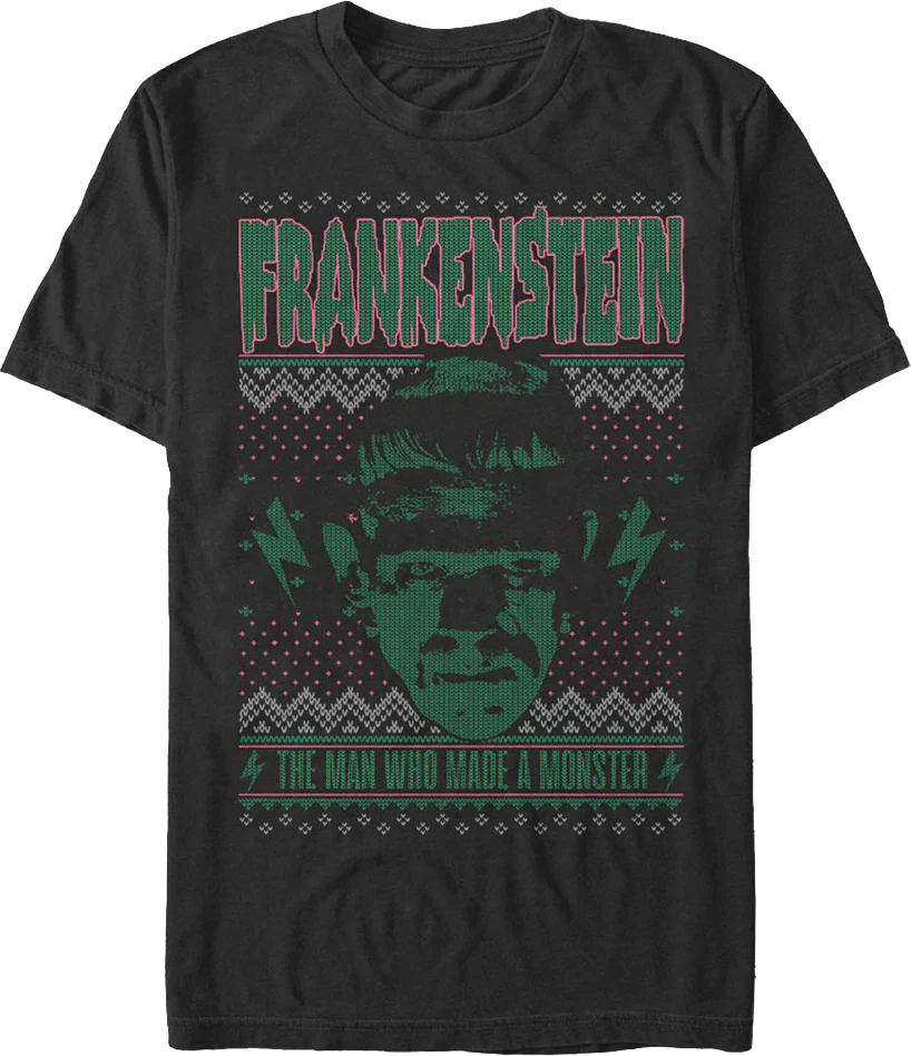 Monster Faux Ugly Christmas Sweater Frankenstein T-Shirt