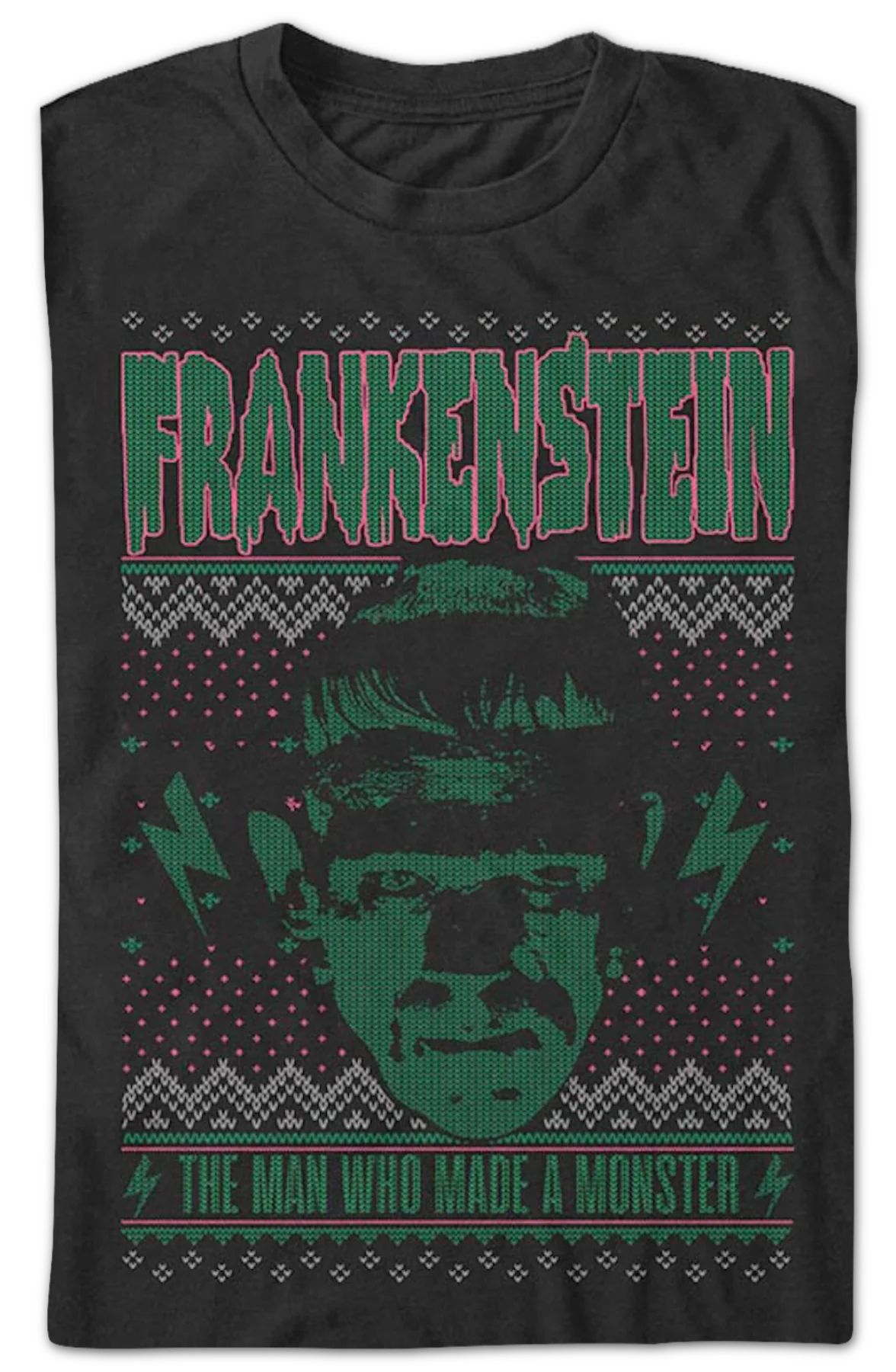 Monster Faux Ugly Christmas Sweater Frankenstein T-Shirt - Image 2